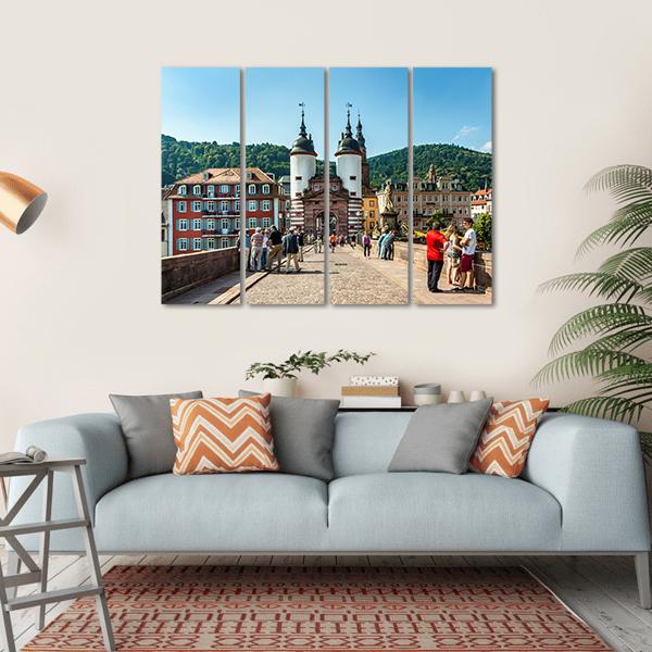 Old Bridge And Town Gate In Heidelberg Germany Canvas Wall Art-4 Horizontal-Gallery Wrap-34" x 24"-Tiaracle