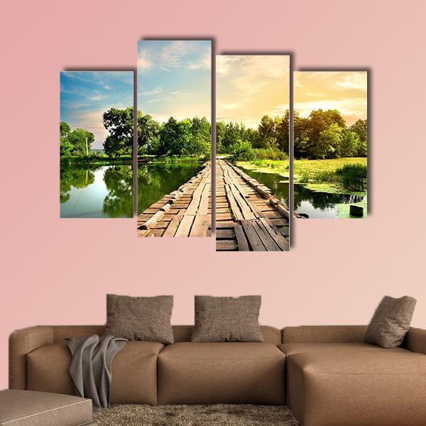 Old Bridge Over River Canvas Wall Art-4 Pop-Gallery Wrap-50" x 32"-Tiaracle
