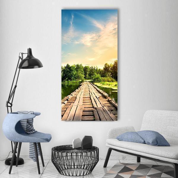 Old Bridge Over River Vertical Canvas Wall Art-1 Vertical-Gallery Wrap-12" x 24"-Tiaracle
