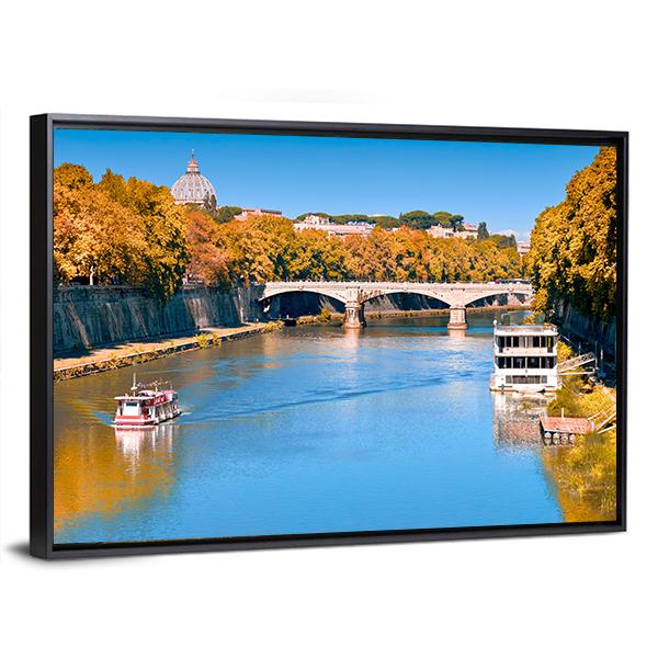 Old Bridge Over Tiber River Canvas Wall Art-3 Horizontal-Gallery Wrap-25" x 16"-Tiaracle