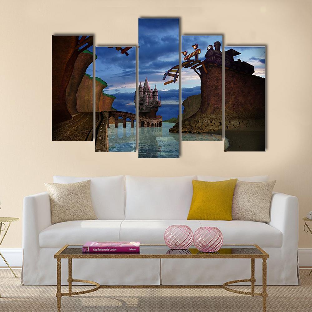 Old Broken Railway Bridge Canvas Wall Art-5 Pop-Gallery Wrap-47" x 32"-Tiaracle
