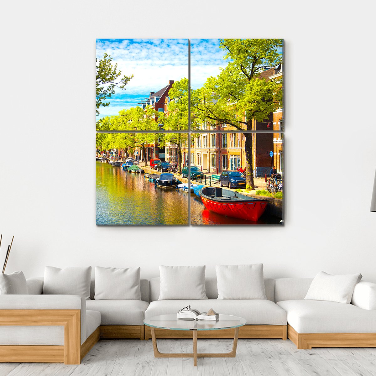 Old Buildings With Canal Canvas Wall Art-4 Square-Gallery Wrap-17" x 17"-Tiaracle
