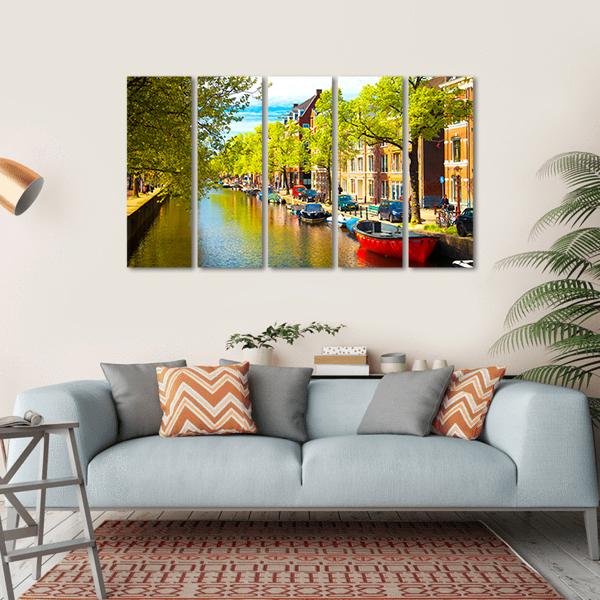 Old Buildings With Canal Canvas Wall Art-5 Horizontal-Gallery Wrap-22" x 12"-Tiaracle