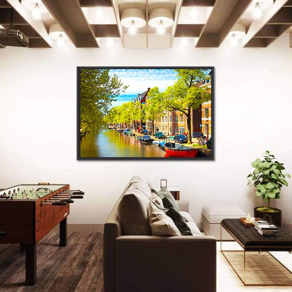 Old Buildings With Canal Canvas Wall Art-3 Horizontal-Gallery Wrap-25" x 16"-Tiaracle