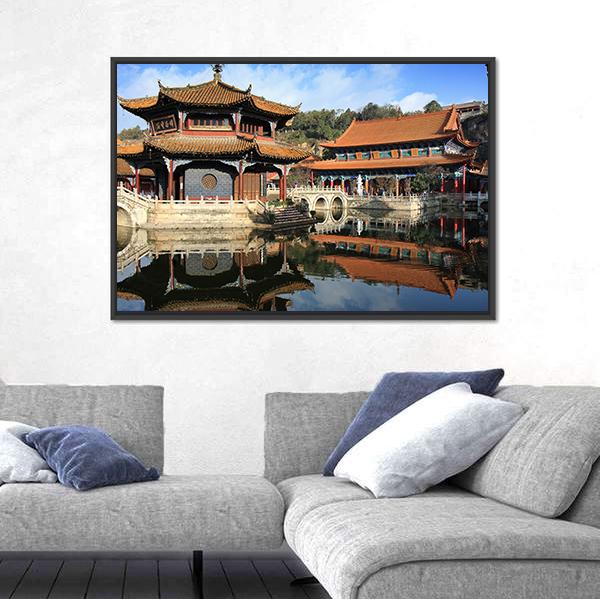 Old Chinese Temple Canvas Wall Art-3 Horizontal-Gallery Wrap-25" x 16"-Tiaracle