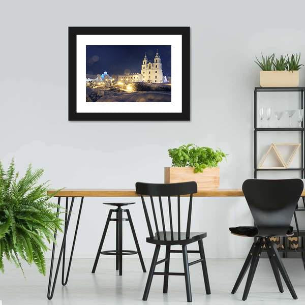 Church On Christmas Night Canvas Wall Art-3 Horizontal-Gallery Wrap-25" x 16"-Tiaracle