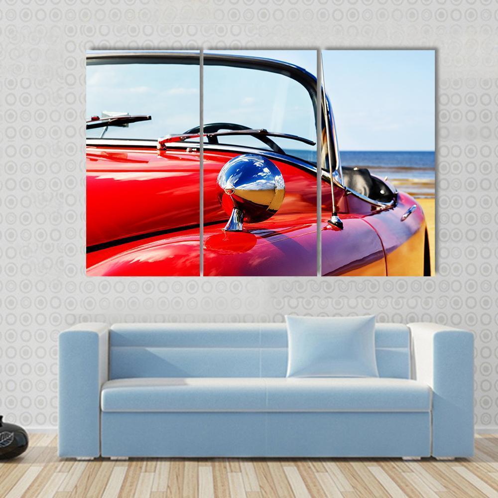 Red Car At Beach Canvas Wall Art-3 Horizontal-Gallery Wrap-37" x 24"-Tiaracle