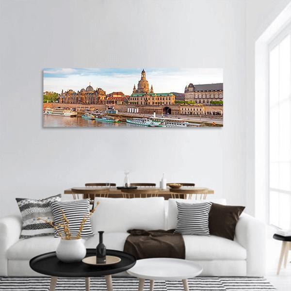 Old Dresden Over River Panoramic Canvas Wall Art-1 Piece-36" x 12"-Tiaracle