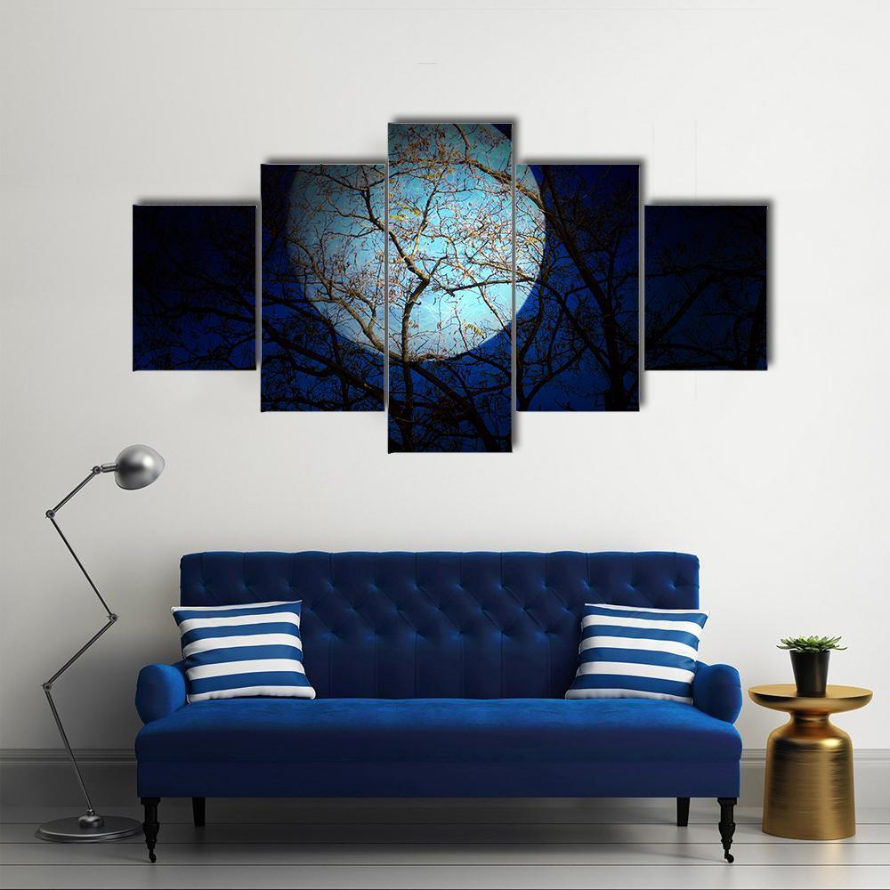 Dry Tree In Dark Night Canvas Wall Art-5 Star-Gallery Wrap-62" x 32"-Tiaracle