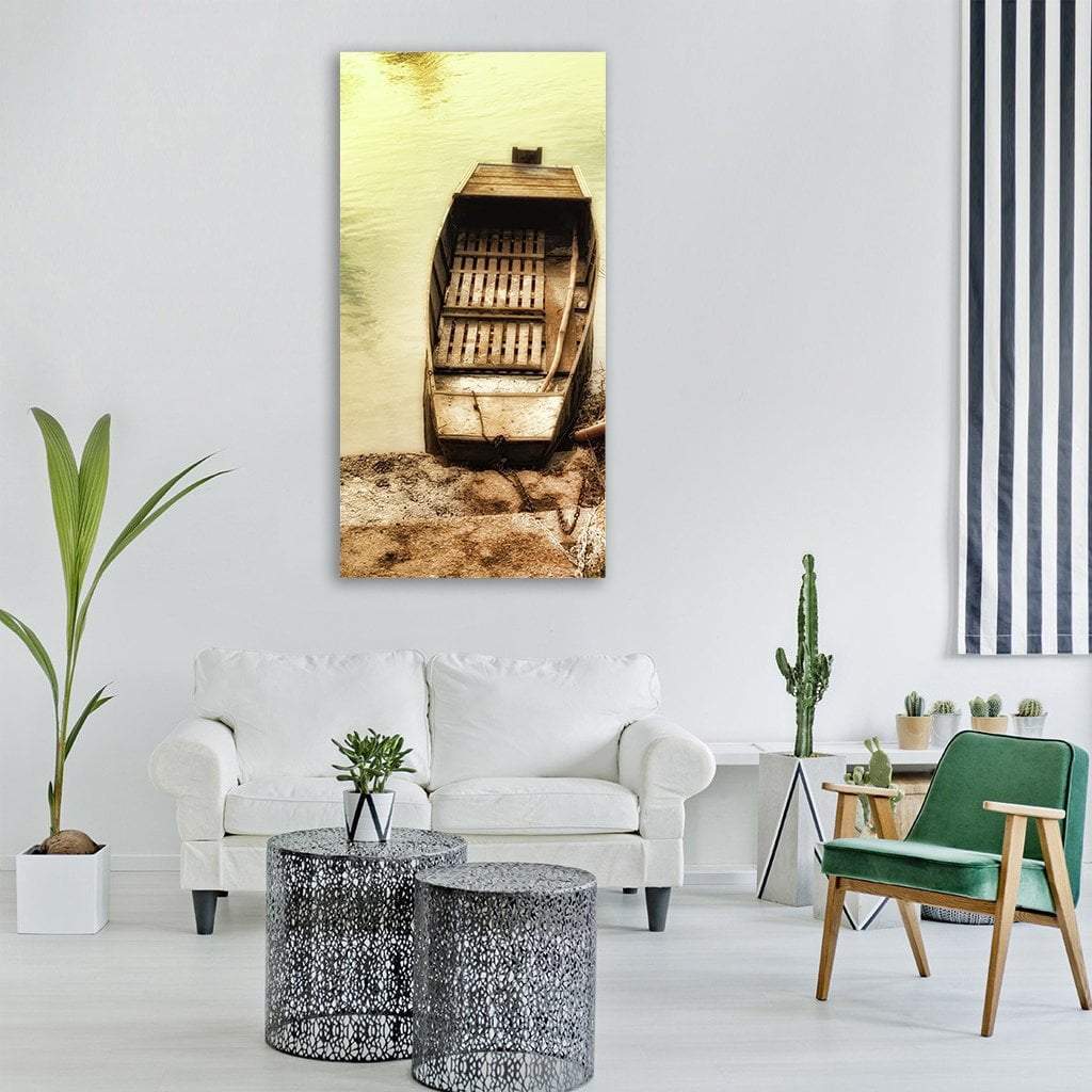 Old Boat On River Side Vertical Canvas Wall Art-1 Vertical-Gallery Wrap-12" x 24"-Tiaracle