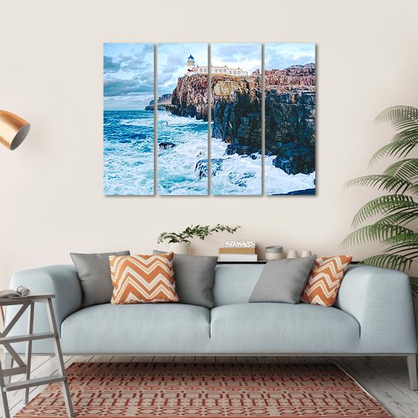 Old Lighthouse On Neist Point Canvas Wall Art-4 Horizontal-Gallery Wrap-34" x 24"-Tiaracle