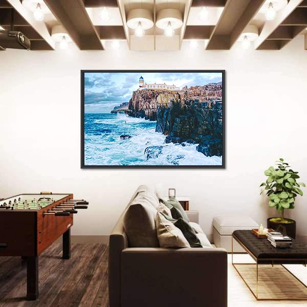Old Lighthouse On Neist Point Canvas Wall Art-3 Horizontal-Gallery Wrap-25" x 16"-Tiaracle