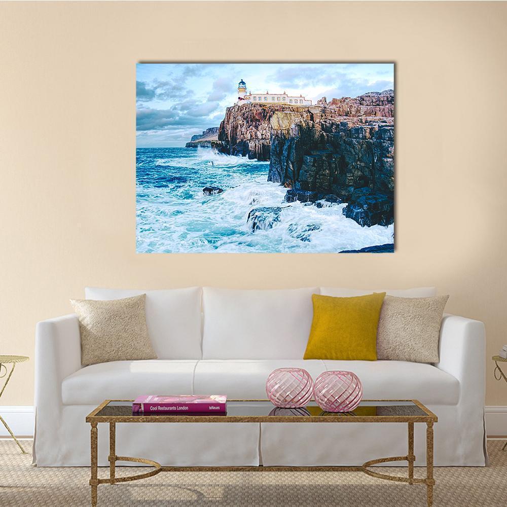 Old Lighthouse On Neist Point Canvas Wall Art-1 Piece-Gallery Wrap-48" x 32"-Tiaracle
