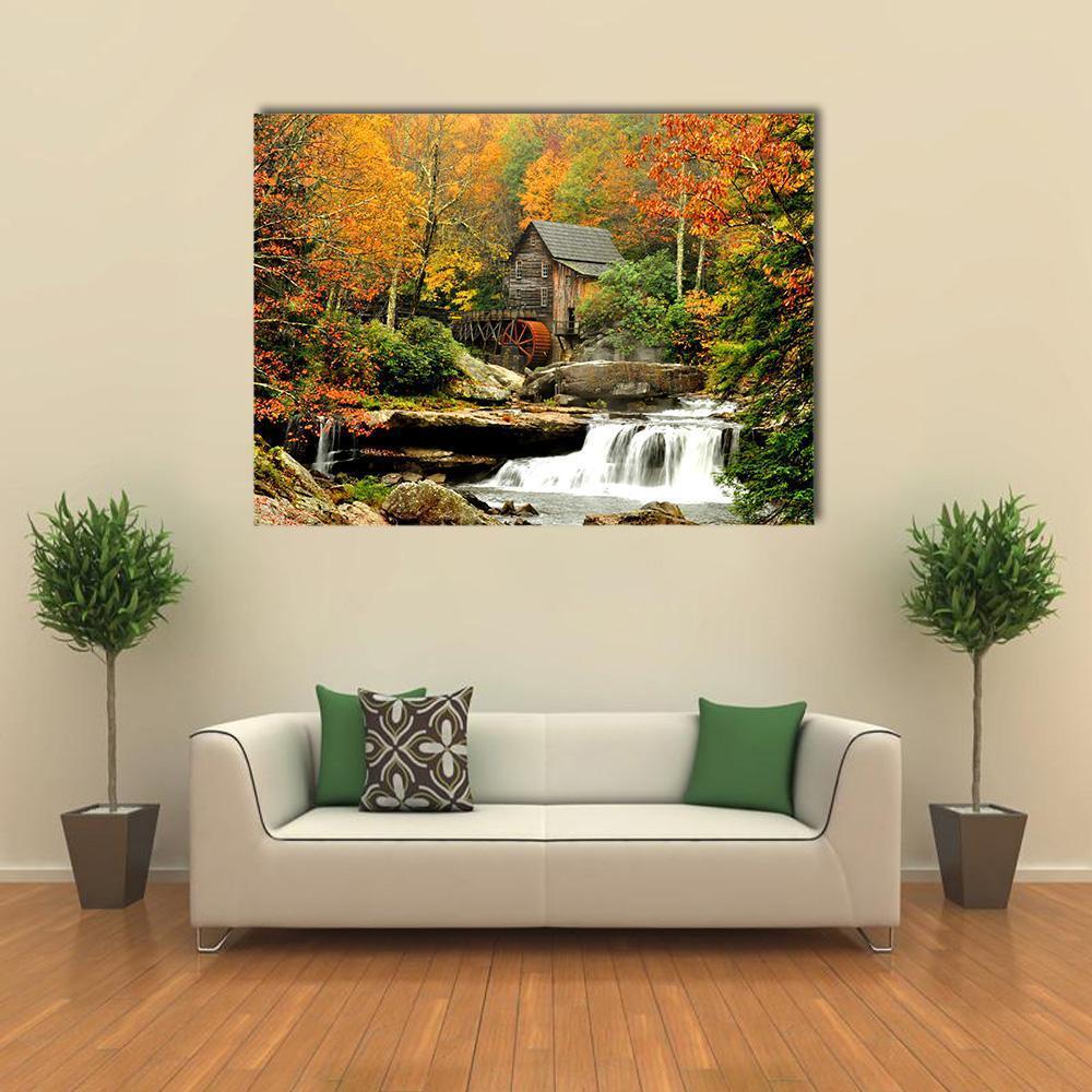 Old Mill & Waterfall Canvas Wall Art-1 Piece-Gallery Wrap-48" x 32"-Tiaracle
