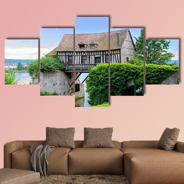 Mill House On Bridge Canvas Wall Art-5 Star-Gallery Wrap-62" x 32"-Tiaracle