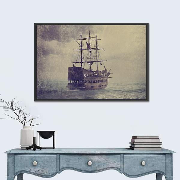 Old Pirate Ship Canvas Wall Art-1 Piece-Floating Frame-24" x 16"-Tiaracle