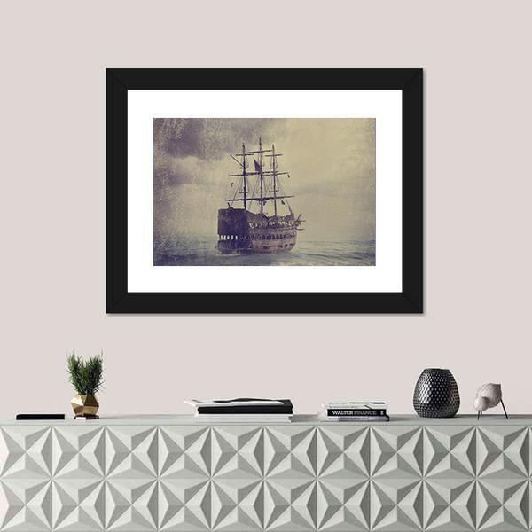 Old Pirate Ship Canvas Wall Art-1 Piece-Framed Print-20" x 16"-Tiaracle