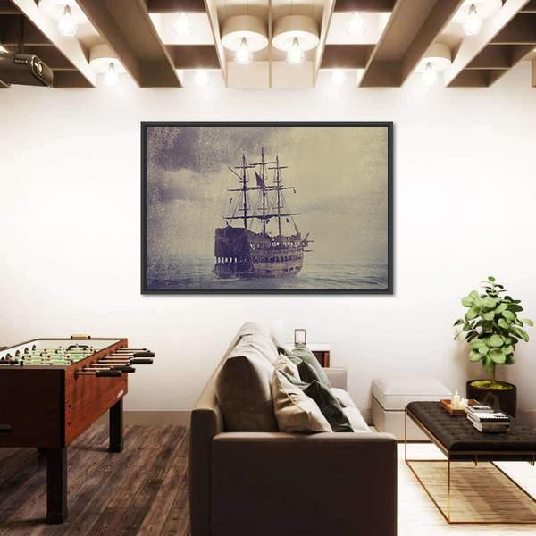 Old Pirate Ship Canvas Wall Art-3 Horizontal-Gallery Wrap-25" x 16"-Tiaracle