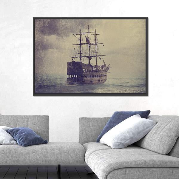Old Pirate Ship Canvas Wall Art-3 Horizontal-Gallery Wrap-25" x 16"-Tiaracle