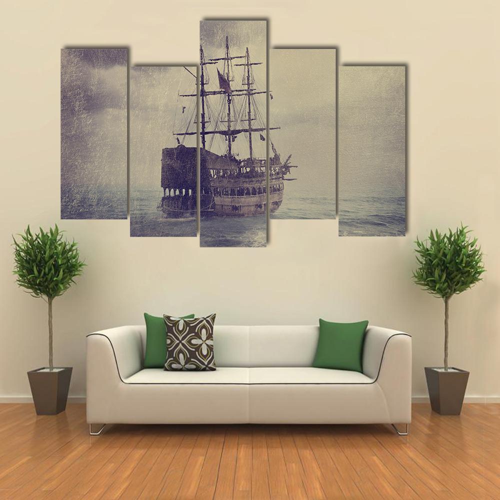 Old Pirate Ship Canvas Wall Art-5 Pop-Gallery Wrap-47" x 32"-Tiaracle