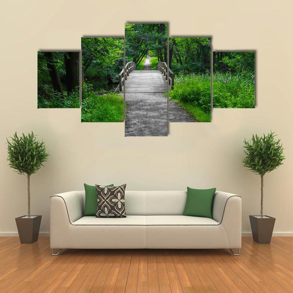 Old Charming Wooden Bridge Canvas Wall Art-5 Star-Gallery Wrap-42" x 21"-Tiaracle