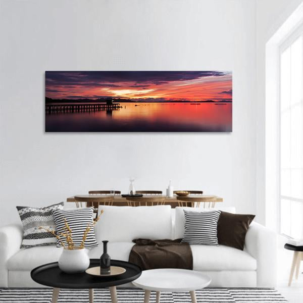 Small Jetty In To The Sea Panoramic Canvas Wall Art-1 Piece-36" x 12"-Tiaracle