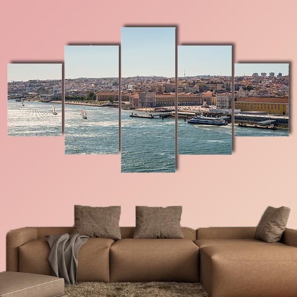 Alfama From The Tagus River Canvas Wall Art-5 Star-Gallery Wrap-62" x 32"-Tiaracle