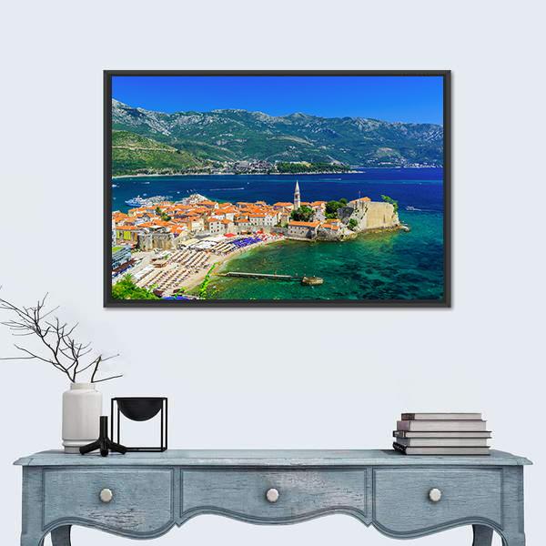 Old Town Budva Montenegro Canvas Wall Art-1 Piece-Floating Frame-24" x 16"-Tiaracle