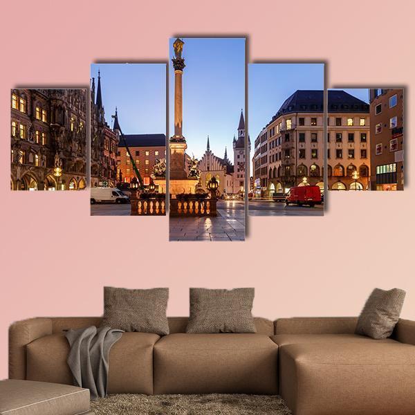 Old Town Hall & Marienplatz Bavaria Canvas Wall Art-5 Star-Gallery Wrap-62" x 32"-Tiaracle