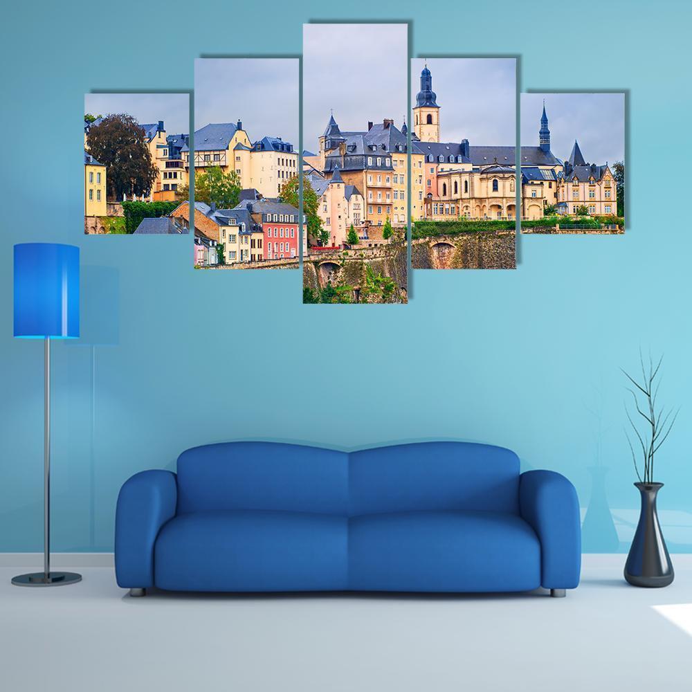 Old Town In Luxembourg Canvas Wall Art-5 Star-Gallery Wrap-62" x 32"-Tiaracle