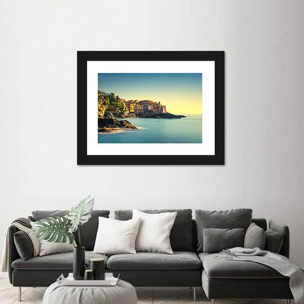 Old Village On Sea Canvas Wall Art-1 Piece-Framed Print-20" x 16"-Tiaracle