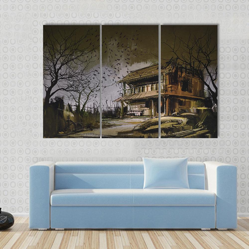 Old Wooden Abandoned House Canvas Wall Art-3 Horizontal-Gallery Wrap-37" x 24"-Tiaracle