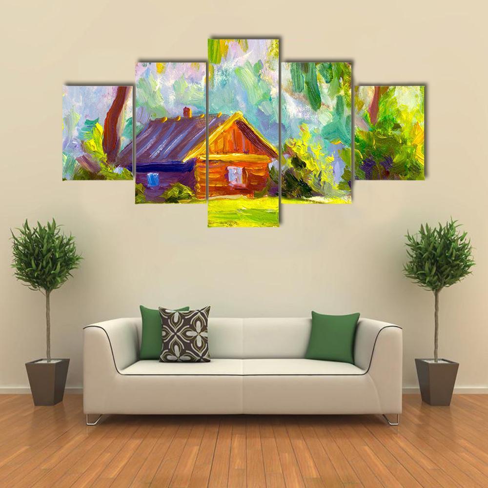 Old Wooden House Canvas Wall Art-5 Star-Gallery Wrap-62" x 32"-Tiaracle