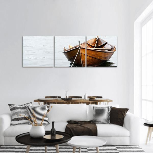 Old Wooden Row Boat Panoramic Canvas Wall Art-3 Piece-25" x 08"-Tiaracle