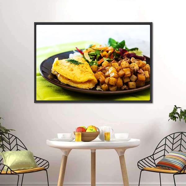 Omelette With Potatoes Canvas Wall Art-3 Horizontal-Gallery Wrap-25" x 16"-Tiaracle