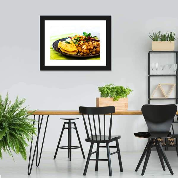 Omelette With Potatoes Canvas Wall Art-3 Horizontal-Gallery Wrap-25" x 16"-Tiaracle