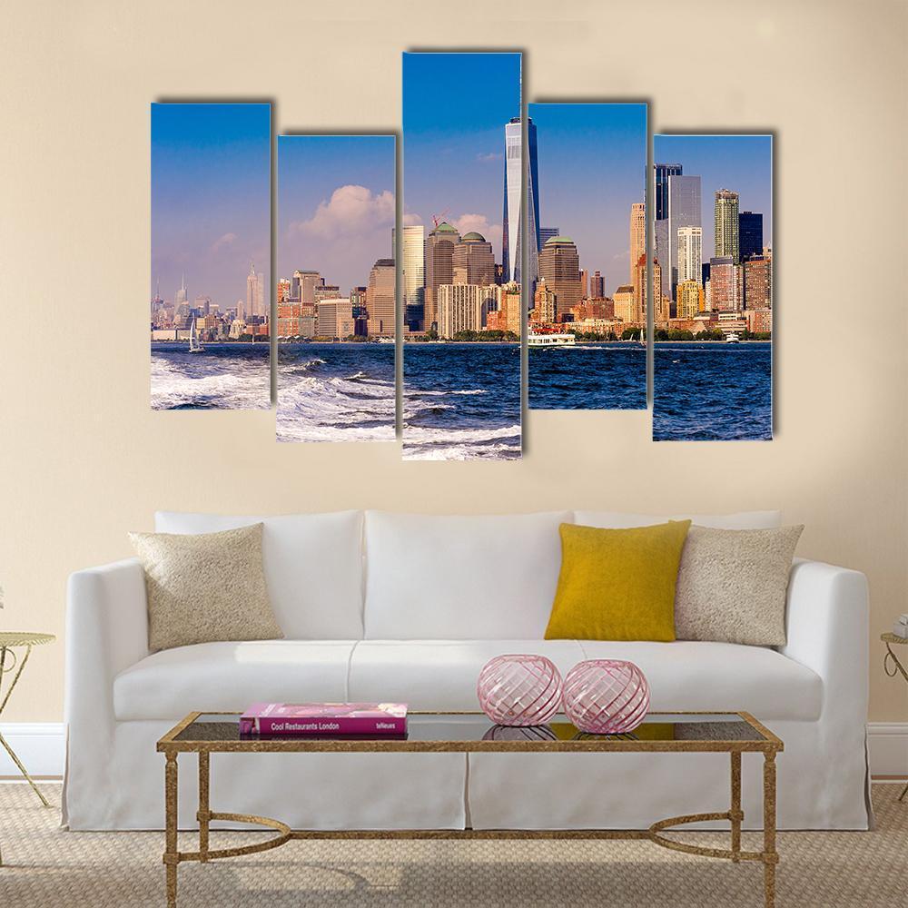 One World Trade Center Canvas Wall Art-5 Pop-Gallery Wrap-47" x 32"-Tiaracle