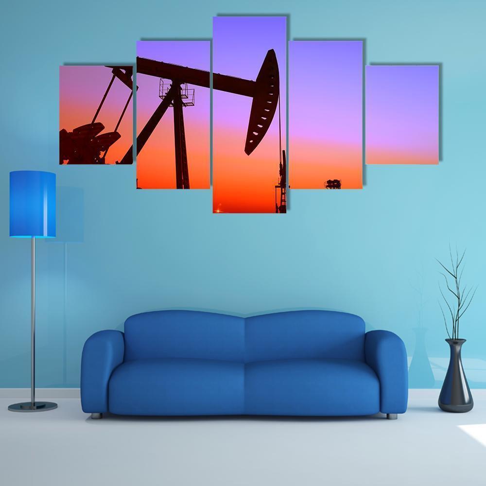 Operation Of Oil Pumping Unit Canvas Wall Art-5 Star-Gallery Wrap-62" x 32"-Tiaracle