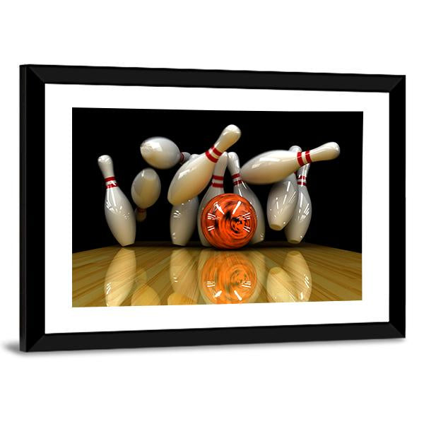 Orange Bowling Ball Strike Canvas Wall Art-5 Horizontal-Gallery Wrap-22" x 12"-Tiaracle