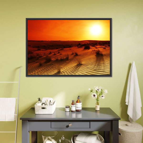 Orange Sunset In Desert Canvas Wall Art-5 Horizontal-Gallery Wrap-22" x 12"-Tiaracle