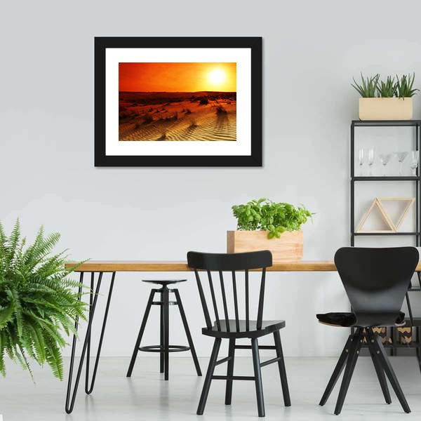Orange Sunset In Desert Canvas Wall Art-5 Horizontal-Gallery Wrap-22" x 12"-Tiaracle