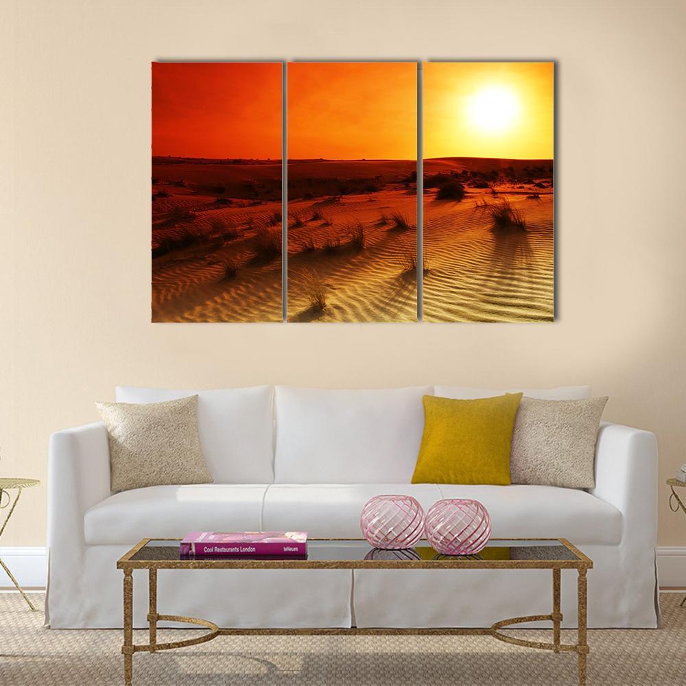 Orange Sunset In Desert Canvas Wall Art-3 Horizontal-Gallery Wrap-37" x 24"-Tiaracle