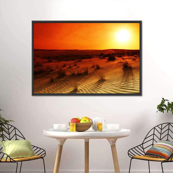 Orange Sunset In Desert Canvas Wall Art-1 Piece-Floating Frame-24" x 16"-Tiaracle