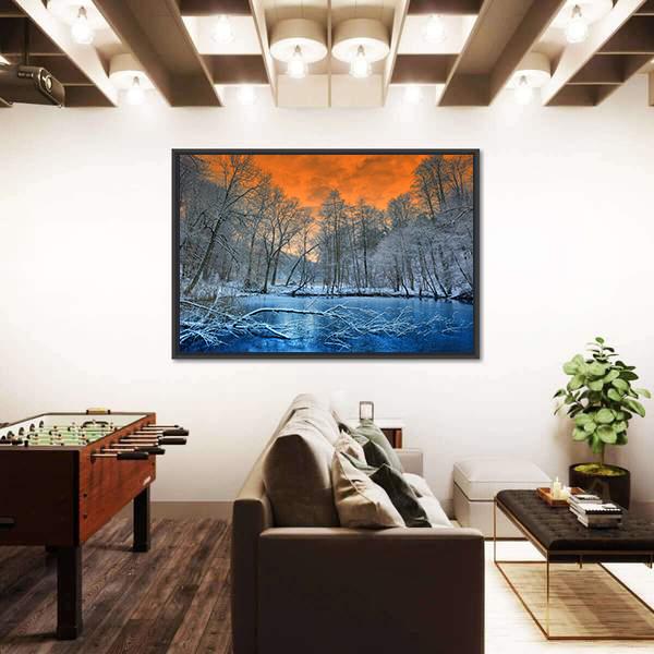 Orange Sunset In Winter Canvas Wall Art-3 Horizontal-Gallery Wrap-25" x 16"-Tiaracle