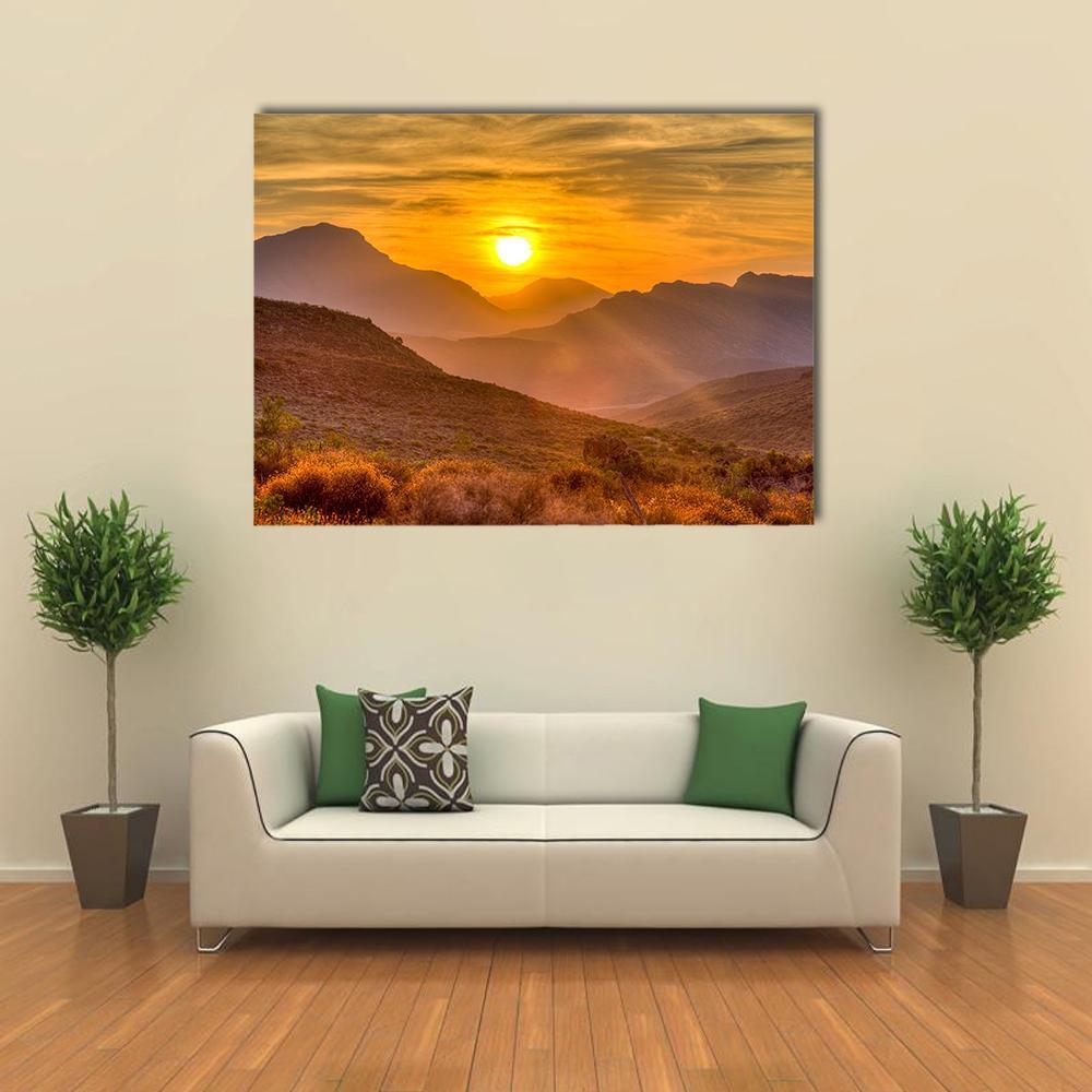 Orange Sunset Over Mountain Canvas Wall Art-1 Piece-Gallery Wrap-48" x 32"-Tiaracle