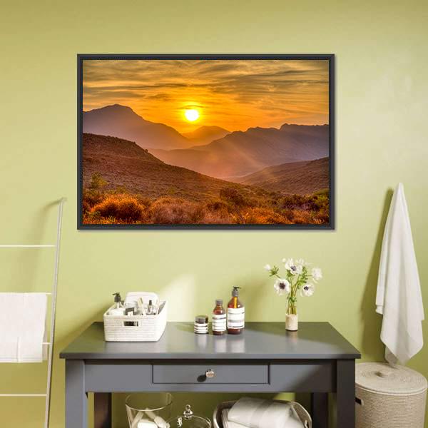 Orange Sunset Over Mountain Canvas Wall Art-3 Horizontal-Gallery Wrap-25" x 16"-Tiaracle