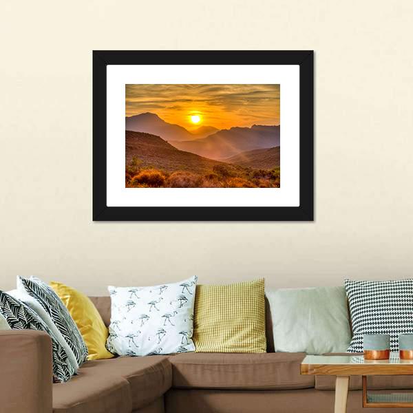 Orange Sunset Over Mountain Canvas Wall Art-1 Piece-Framed Print-20" x 16"-Tiaracle