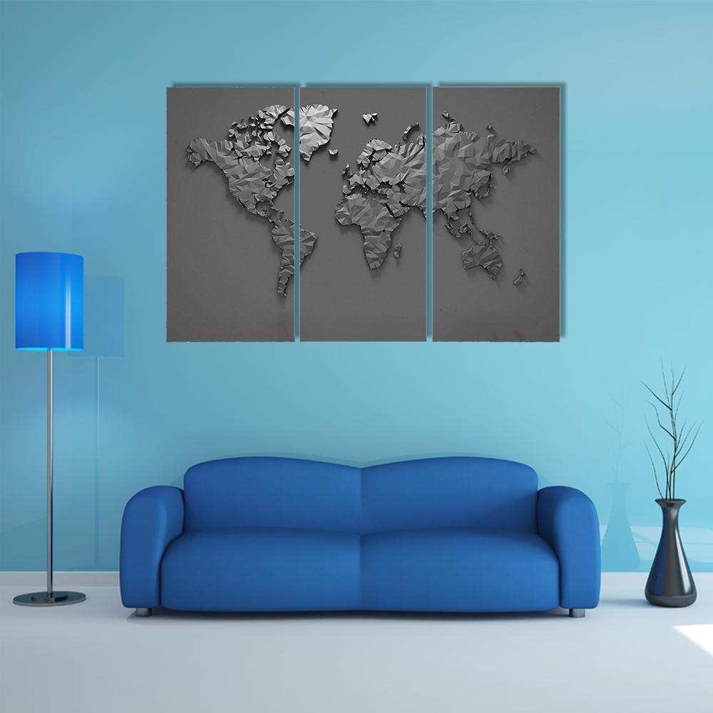 Origami 3D World Map Canvas Wall Art-3 Horizontal-Gallery Wrap-37" x 24"-Tiaracle