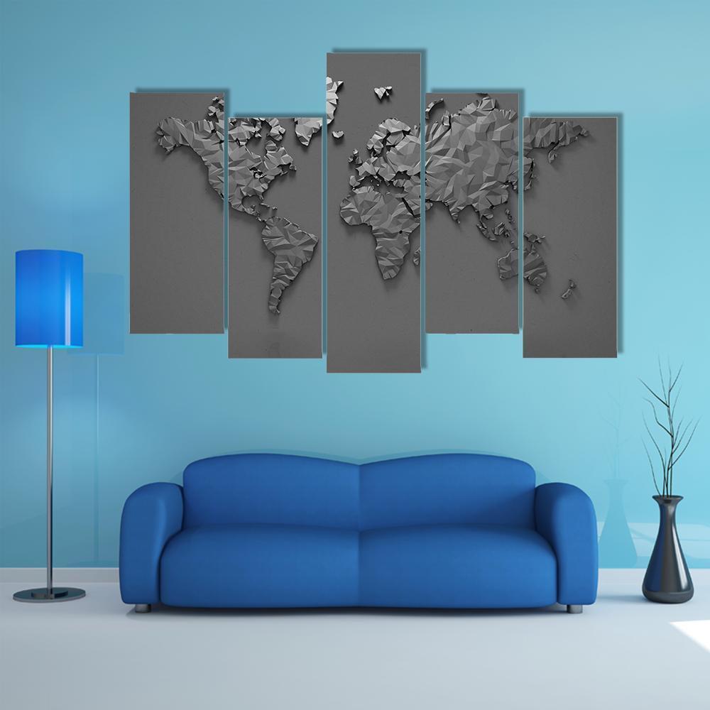 Origami 3D World Map Canvas Wall Art-3 Horizontal-Gallery Wrap-37" x 24"-Tiaracle
