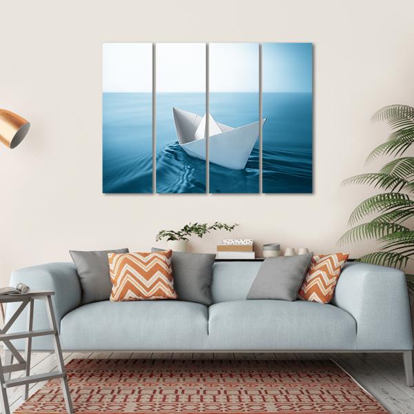 Paper Sailboat In Water Canvas Wall Art-4 Horizontal-Gallery Wrap-34" x 24"-Tiaracle